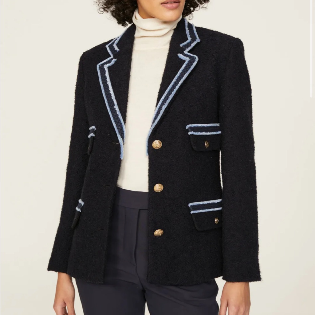 Sandro Noella Tweed Blazer Black & Blue Trim